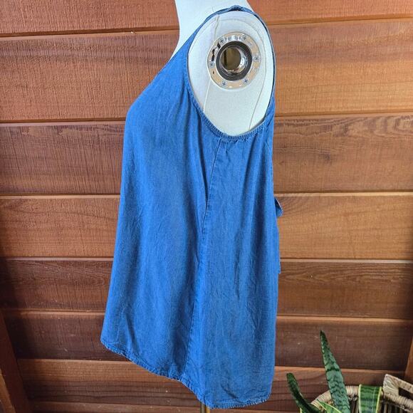 LOFT Outlet Womens Chambray Tie-Back Top S(P) Cottage Prairie Western Bohemian - Picture 2 of 9